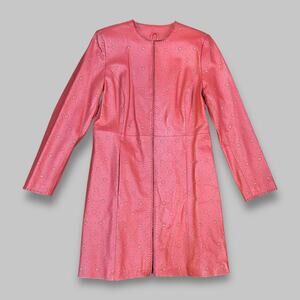 Pamela McCoy Red Genuine Leather Perforated Long Jacket - Women’s XS